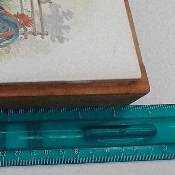 H. Arndt Vintage Rooster Hen Chicks Ceramic Trivet Tile Wood Frame Japan - Picture 6 of 8